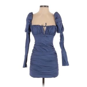 Oh Polly ruched puff sleeve blue mini dress SZ 4